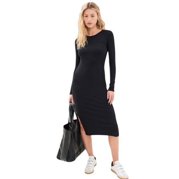 Beyond Yoga NWT Day to Night Long Sleeve ribbed Midi Dress neutral black size M - Picture 1 of 13